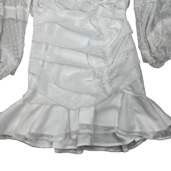 NWT TWO SISTERS White Piper Mini Dress Sz 2 Ruched Shirred Textured Polka Dot XS - Picture 13 of 16